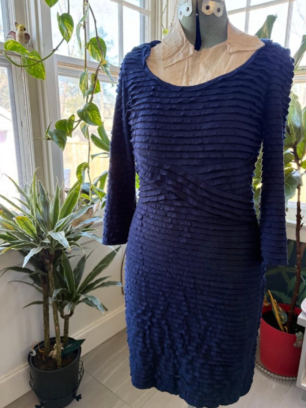 NWT Max Studio Blue Ruffled Tiered Sheath Dress M